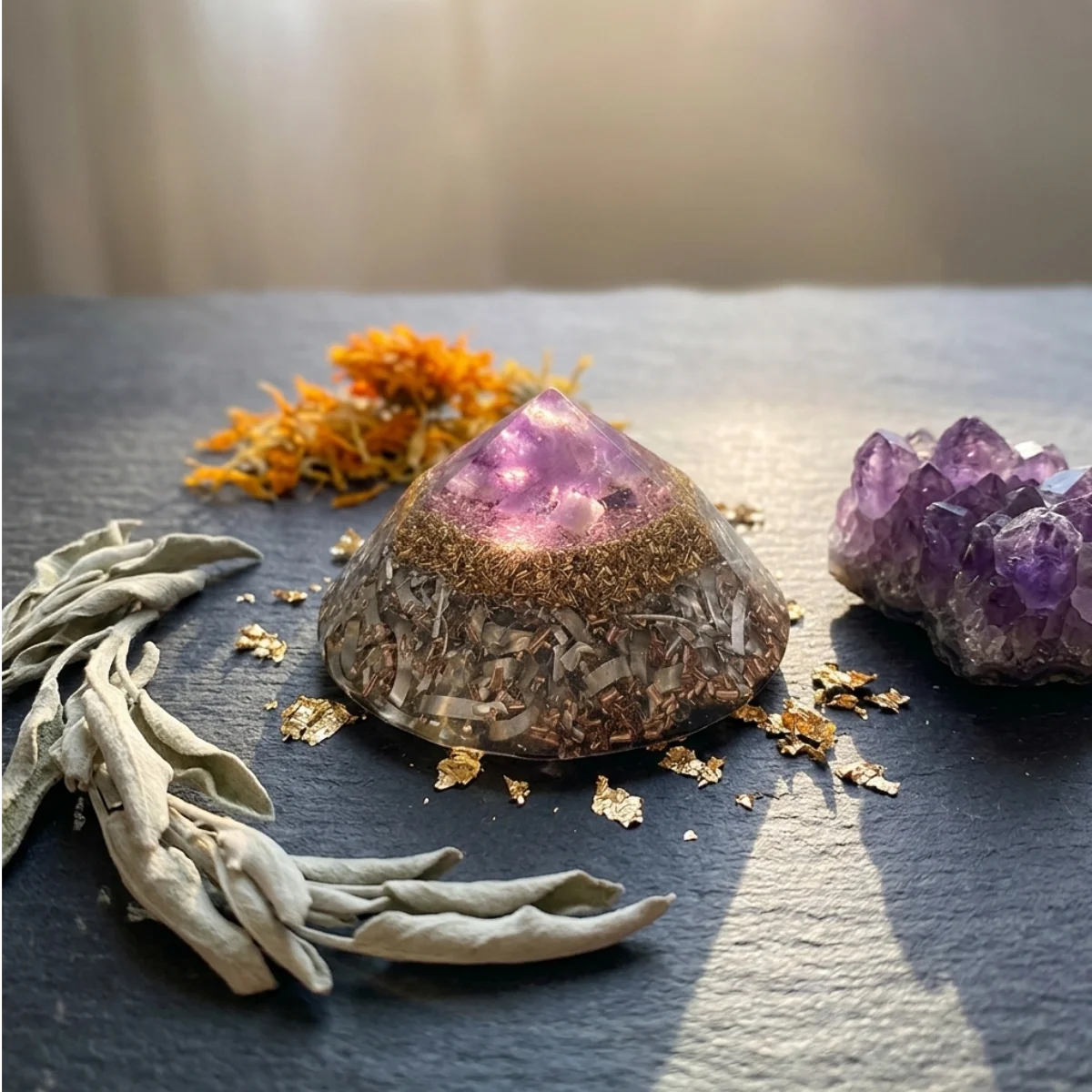 orgonita diamante amatista meditación manifestación